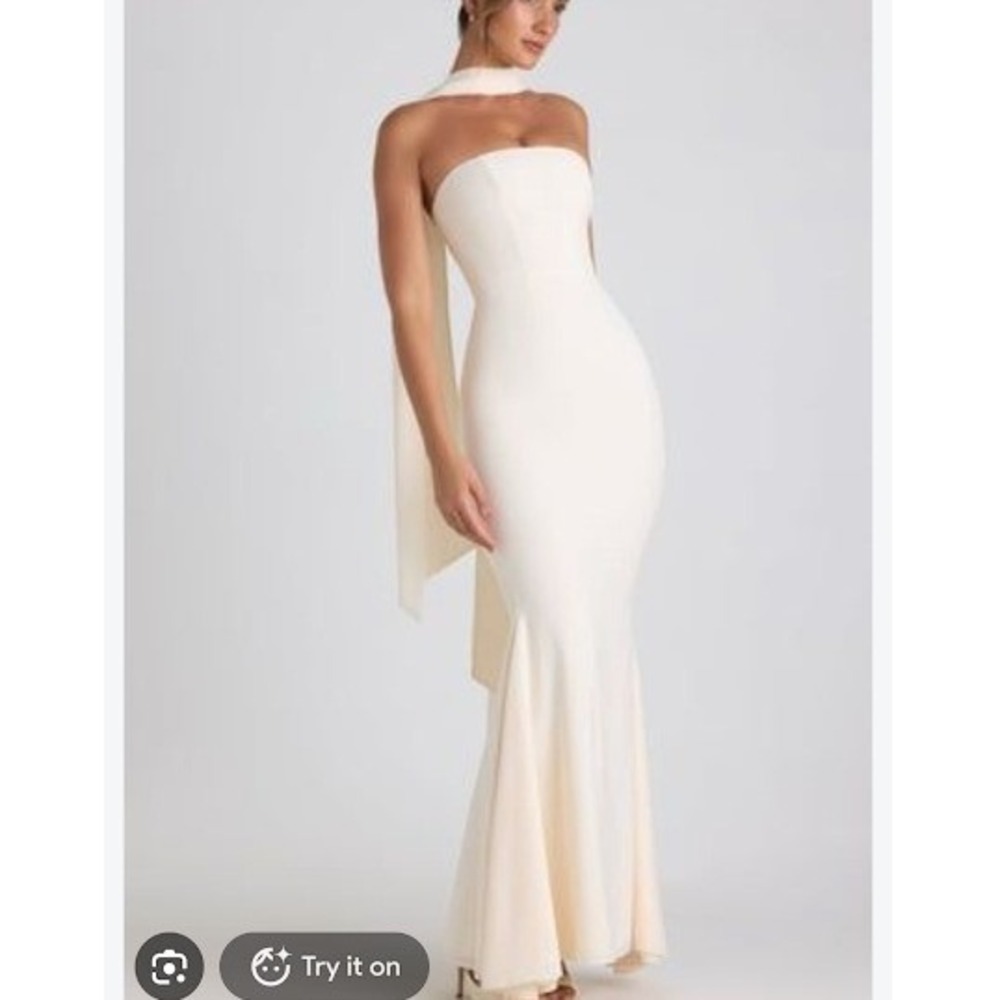 Oh Polly Imogene Scarf Detail Strapless Gown Ivory US 6 NEW Bridal Classic